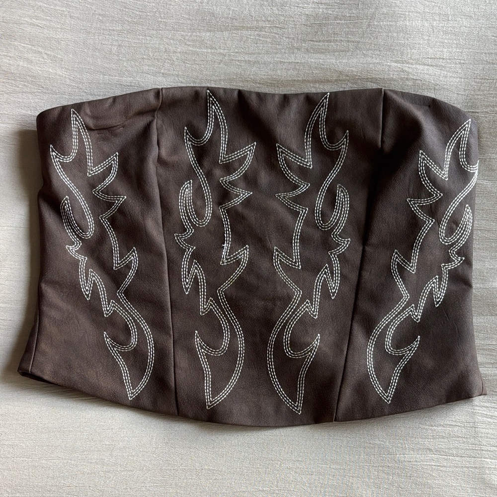 Brown Embroidered Crop Top